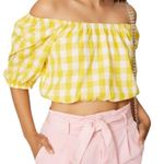 Color Me Courtney Shirt Women Small Yellow And White Gingham Cropped Kris Top Photo 0