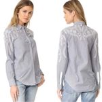 Rag and Bone Stripe Sahara Blue Embroidered Button Down Shirt Preppy Dainty S Photo 3