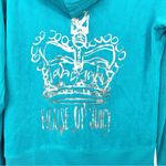 Juicy Couture VINTAGE Y2K “House of Juicy” Gold Foil Crown Velour Hoodie Sz. M Photo 3