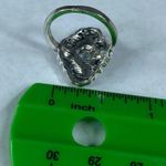Silver Tone Filagree Ring Black Inlay Small Pinky Finger Approximate Size 6 Photo 4
