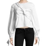 Milly Blouse Womens 4 Lorna Top White Gray Pinstripe Twisted Front Long Sleeve Photo 6