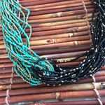 Seed bead Multi strand Bohemian Necklace Teal Black & Gold Glass Beads Photo 2