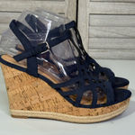 Limelight "Sonia" Strappy Wedge Cork Sandals Navy Blue-9 Photo 0