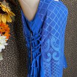 Doe & Rae ✅3/$30✅ NWT Blue Embroidered Sleeveless Corset Side Tie Tank Blouse | SMALL | Photo 3