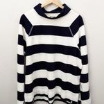 Talbots T BY | Rugby Stripe Navy White Mockneck Fleece Sweatshirt Pullover | XL Photo 1