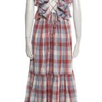 Ulla Johnson  Frieda Check Gingham Red Blue White Sleeveless Ruffle Midi Dress XS Photo 4