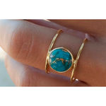 Boutique Large Turquoise Gold Filled Band, Bar Ring,‎ Size 8 Photo 1