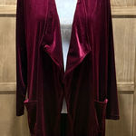 Women's Velvet Burgundy Open Front Cardigan. Red Photo 0