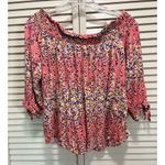 No Boundaries  Pink/Multi Floral Off Shoulder Blouse Size XXL Smocked 3/4 Sl Boho Photo 5
