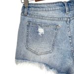 Angel Kiss Floral Embroidered Distressed Fray Hem Mid Rise Denim Shorts NWOT Photo 3