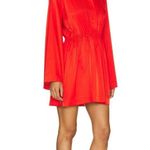 CAROLINE CONSTAS Aesha Bell Sleeve Mini Shirt Dress in Madder Red Small New Photo 8