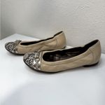 AGL Snakeskin Toe Beige Flats Gold Buckle Size 37 EU US 6.5 GUC Photo 3