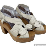 Anthropologie  Miss Albright Leather Bow Wooden Heel Sandals Size 9.5 Photo 0