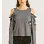 Susana Monaco NWT Flare Sleeve Cold Shoulder Top Small Pewter Gray Fall Dressy Photo 0
