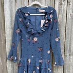 Keepsake Run Free Floral Print Ruffled Dress Blue Size XS Long Sleeve New Photo 0