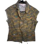 Victoria's Secret  Camp Jeweled Button Down Short Sleeve Camo Shirt Photo 0