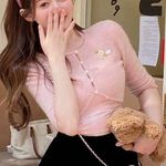 Japanese Kawaii Pastel Pink Cottage Floral Embroidered Crop Knitted Cardigan Top Size XS Photo 0
