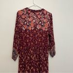 Knox Rose Floral Print Long Sleeve V-Neck Button Down Shift Midi Dress Burgundy Photo 14