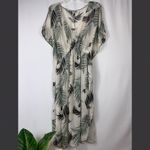 Kona Sol Gray & Black Palm Leaves Midi Kimono Swimsuit Cover Large Photo 2