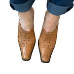 MIA Vicki Laser Cut Leaf Pattern Slip-On Leather Mules Tan Photo 1
