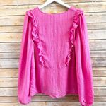 VERO MODA  Blouse Women’s Size Medium Pink V-Neck Frill Ruffle Long Sleeve NWT Photo 2