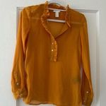 H&M  Women’s Golden Mustard Yellow Ruffle Henley Button Blouse Size 2 EUC Photo 0