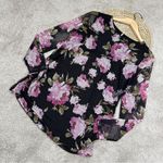 NWT 3rd + Malt Sheer Mesh Floral Top Longsleeve Ruched Side Dark Romantic Size L Black Size L Photo 0