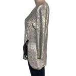 JM Collection  Womens Blouse Top Space Dye Zipper Metallic Gold Foil Petite Small Photo 4