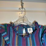 dRA Blue/Purple Striped Short Sleeve Ruffle Accent Blouse size M Size M Photo 2