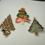 Christmas Tree Holiday Lot Of 3 Brooch Pin Gold Tone Photo 0