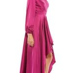 Mac Duggal One-Shoulder Long Sleeve Satin High/Low Gown in Berry Size US 0 Photo 10