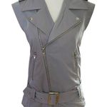 Susana Monaco Size M Lunar Grey Moto Vest Belted Zippers Pockets Zip Up Front Photo 0