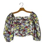 ZARA  Shirt Women Medium Multicolor Floral Puff Sleeve Crop‎ Top Boho Cottagecore Photo 1