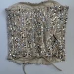 Edikted  Wavy Baby Sequin Strapless Corset Lace Up Back Gold Silver Size Small Photo 3