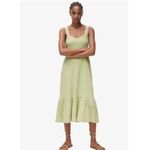 Mango  Gingham Check Midi Dress Size 6 Green Tan Square Neck Summer Cottagecore Photo 2