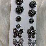 6 Butterfly & Ball Stud Earrings Dark Silver // Lot, Bundle, Set Photo 3