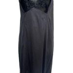 Vanity Fair VTG 80s  Full Slip Dress Floral Sheer Bodice Silky Black Women’s 38 Photo 0