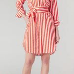Katie Kime Red Retro Stripe Sophia Belted Shirt Dress Sz L Size L Photo 1