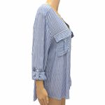 a.n.a  Blue and White Striped Button Down Split Neck Shirt Blouse Womens XL Photo 5