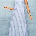 Talbots  Linen Maxi Dress Newport Blue White Stripe Size 10 Photo 0