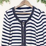 Peter Nygard  XL Full Zip Cardigan Sweater Striped Navy White Coastal Photo 3