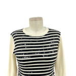 Gryphon New York Sequin Stripe Crewneck Sweater Ivory & Black Size XS Photo 1