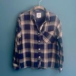 Aerie  navy blue and tan‎ plaid button down shirt woman’s XS Photo 0