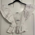 ZARA NWT white cotton ruffle sleeve peplum smocked stretchy top Photo 3