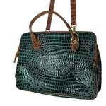 SAMANTHA Emerald Green Brown Croc Embossed Leather Three Compartment Travel Tote Photo 2