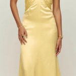 Reformation  Maddison 100% Silk Midi Dress Halter Yellow Zest Satin Size 0 NWT Photo 0