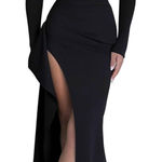 One Shoulder Long Sleeve High Slit Maxi Dress Black Size Large Photo 0