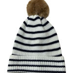 Loft  Knit Pom Pom Beanie Toboggan‎ Hat One Size Navy White Striped Photo 0