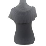 Anthropologie Off Shoulder Ruffle Knit Top Sweater Blouse Coquette Navy Small Photo 1