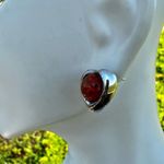Baltic amber sterling silver vintage heart post earrings Photo 5